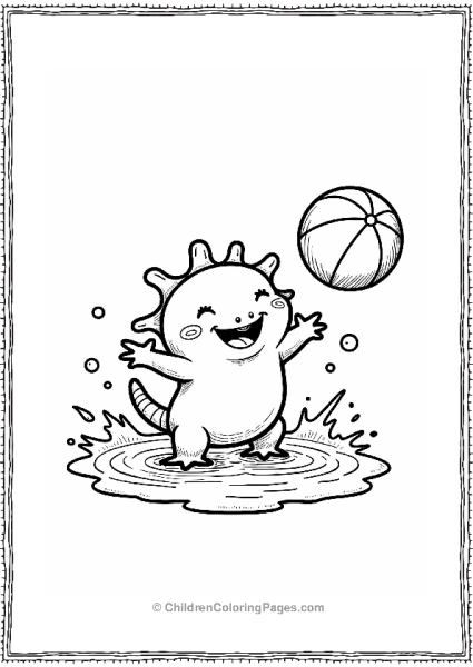 Playful Axolotl With A Beach Ball Free PDF Printable