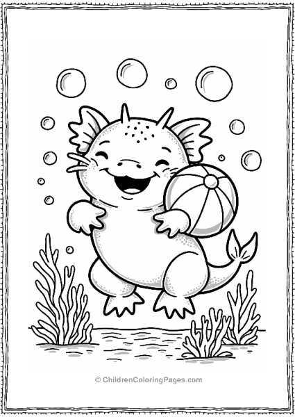 Playful Axolotl With Beach Ball Free PDF Printable