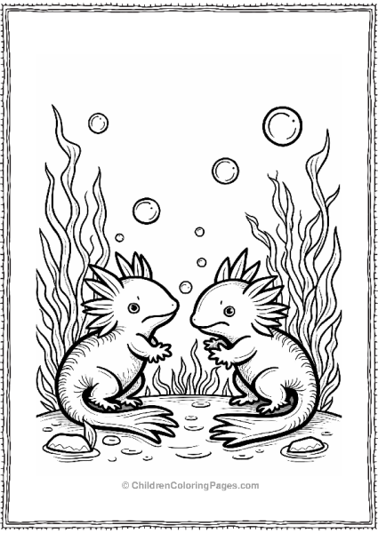 Playful Axolotls In A Vibrant Habitat Free PDF Printable