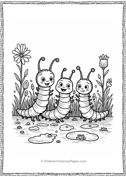 Playful Caterpillars In A Flower Garden Free PDF Printable