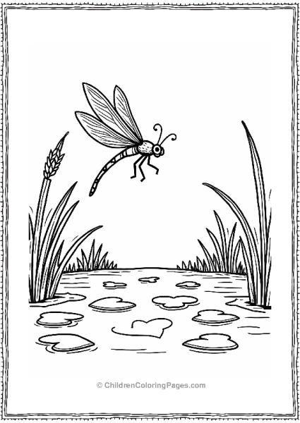 Playful Dragonfly Above A Pond Free PDF Printable