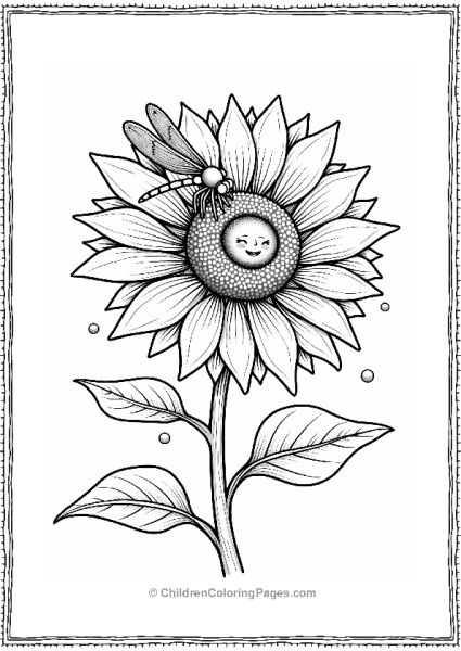 Playful Dragonfly On Sunflower Free PDF Printable