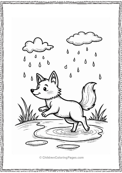 Playful Fox In Spring Raindrops Free PDF Printable