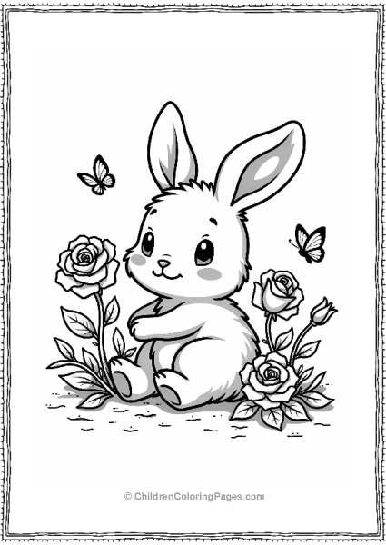 Playful Rabbit Among Roses Free PDF Printable