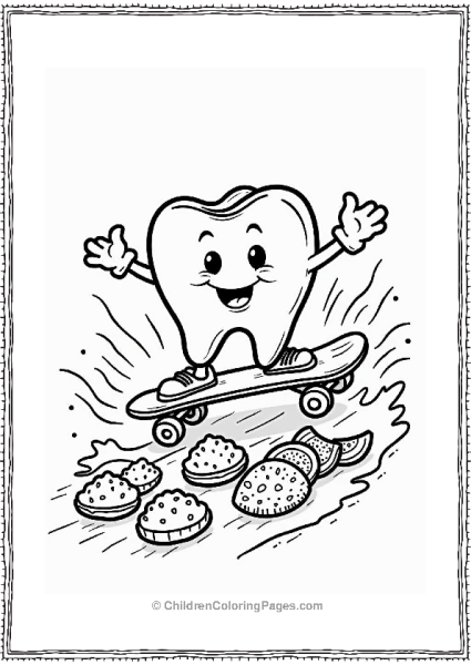 Playful Tooth Character On A Skateboard Free PDF Printable