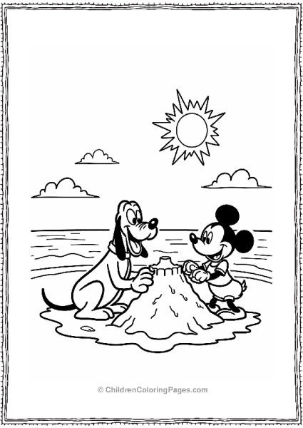 Pluto And Friends Building A Sandcastle At The Beach Free PDF Printable