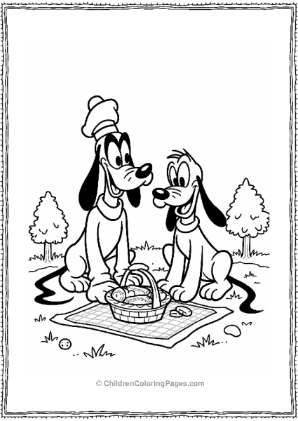 Pluto And Goofy Enjoying A Picnic Free PDF Printable