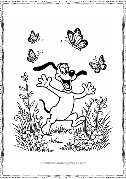 Pluto Joyfully Chasing Butterflies Free PDF Printable