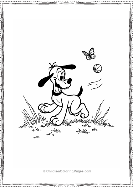 Pluto Playing Fetch In A Grassy Field Free PDF Printable