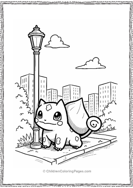 Pokémon Bulbasaur Peeking From A Street Lamp Free PDF Printable