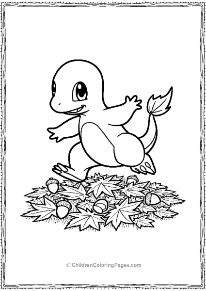 Pokémon Charmander Playing In Autumn Leaves Free PDF Printable