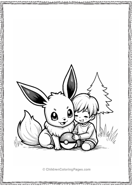 Pokémon Eevee And Child With Poke Ball Free PDF Printable