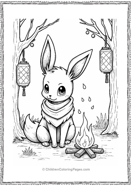 Pokémon Eevee By The Bonfire With Lanterns Free PDF Printable