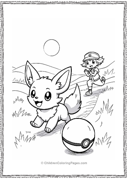 Pokémon Fennekin Chasing A Poke Ball Free PDF Printable