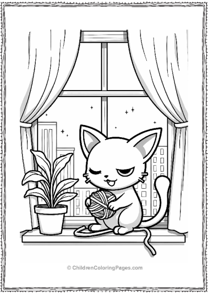 Pokemon Meowth Playing With Yarn In A Cozy Apartment Free PDF Printable