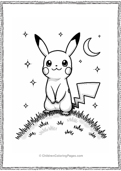 Pokémon Pikachu On A Grassy Hill Under The Stars Free PDF Printable