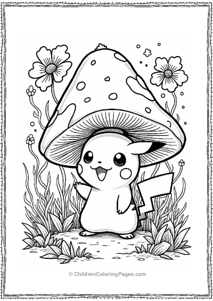 Pokémon Pikachu Peeking From A Whimsical Mushroom Free PDF Printable