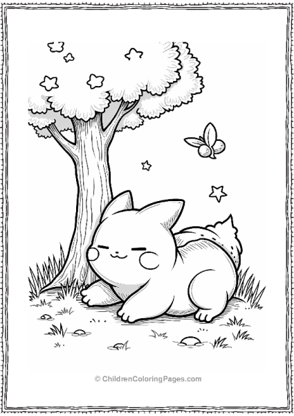 Pokemon Snorlax Sleeping Under A Starry Tree Free PDF Printable