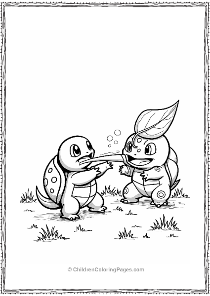 Pokémon Squirtle Vs Bulbasaur In A Grassy Field Free PDF Printable