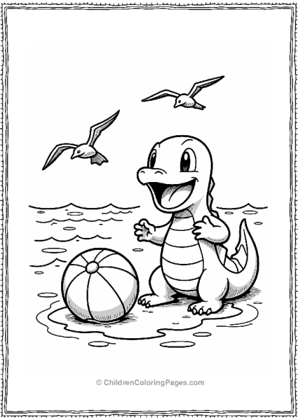 Pokémon Totodile Playing With A Beach Ball Free PDF Printable