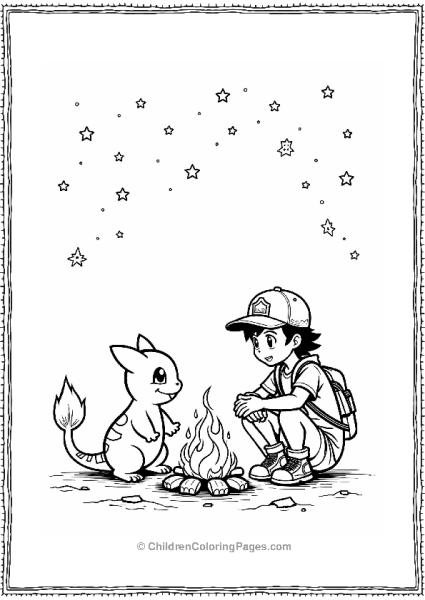 Pokémon Trainer And Charmander By The Campfire Free PDF Printable