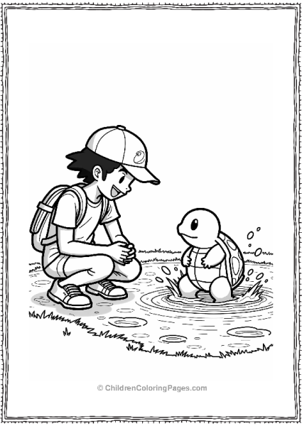 Pokémon Trainer And Squirtle Splashing Water Free PDF Printable