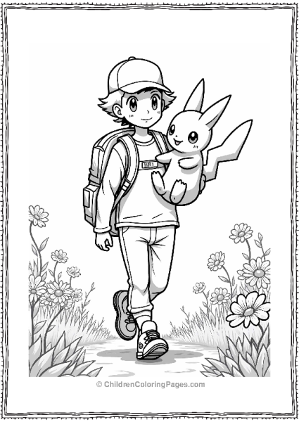 Pokémon Trainer And Togepi In A Sunny Meadow Free PDF Printable