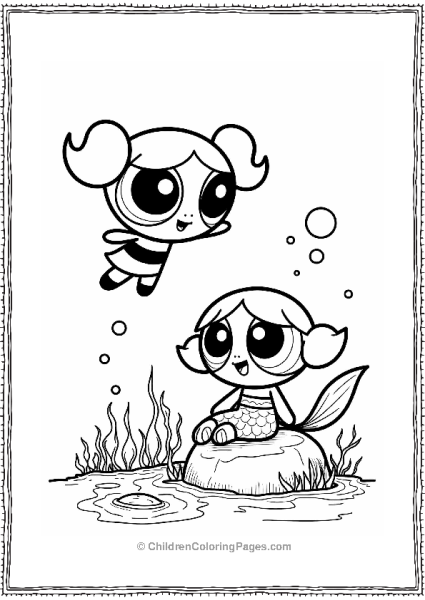 Cartoon Network Powerpuff Girl And Mermaid Scene Free PDF Printable