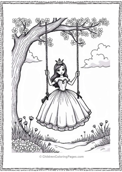 Princess On A Swing In Blooming Garden Free PDF Printable