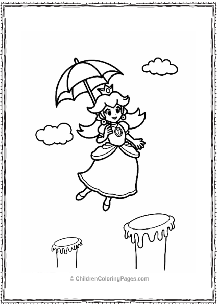 Princess Peach Flying With A Parasol Free PDF Printable