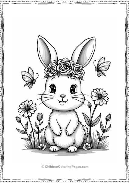 Rabbit With Rose Crown In A Flower Garden Free PDF Printable