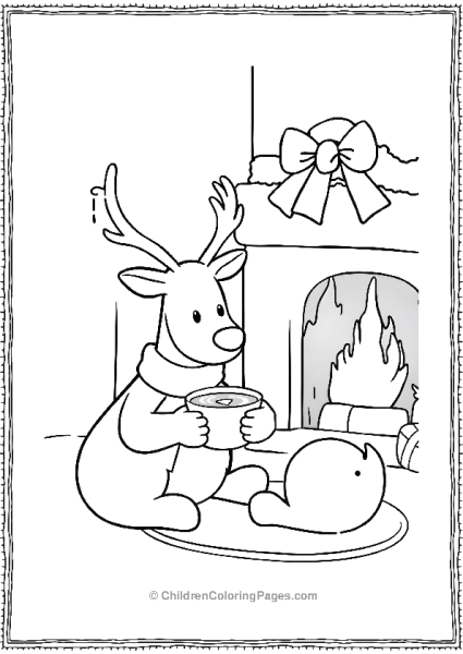 Reindeer Enjoying Hit Chocolate At The North Pole Free PDF Printable