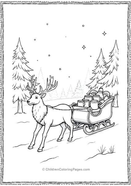 Reindeer Pulling Sleigh Through Snowy Forests Of North Pole Free PDF Printable