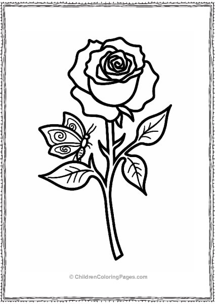 Rose With Butterfly And Leaf Free PDF Printable