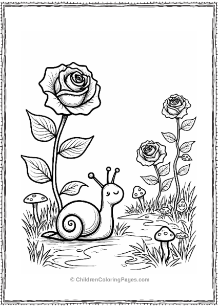 Roses And A Snail On A Path Free PDF Printable