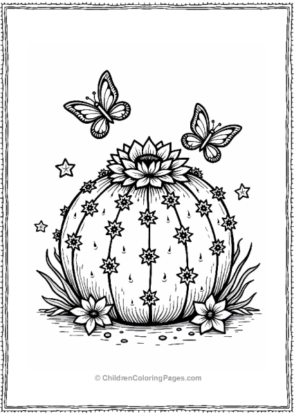 Round Cactus With Star Flowers Free PDF Printable