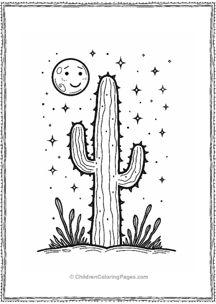 Saguaro Cactus Under A Full Moon Free PDF Printable