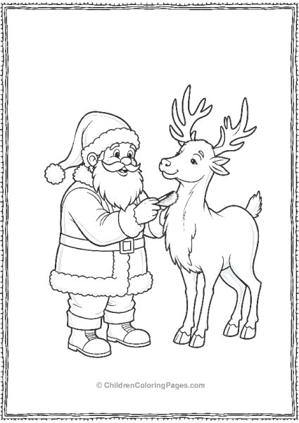 Santa Brushing Coat Of A Reindeer At The North Pole Barn Free PDF Printable