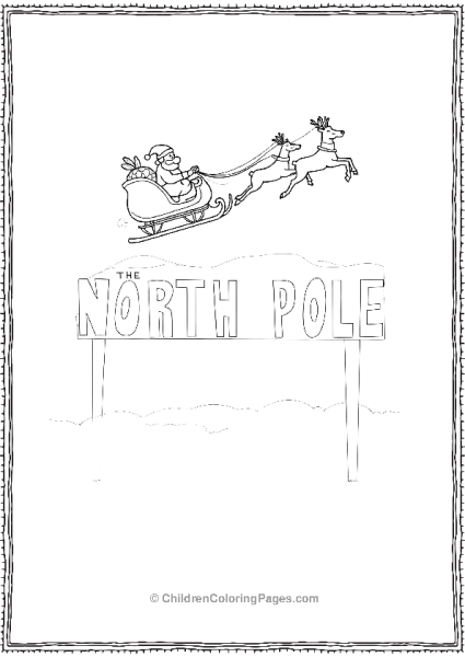 Santa Flying Above North Pole Sign Free PDF Printable