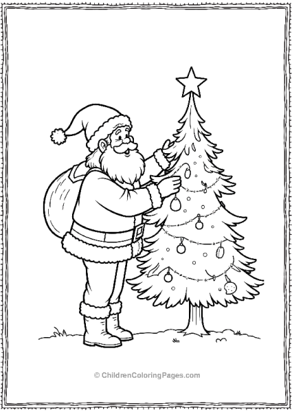 Santa Placing A Star On Tree Free PDF Printable