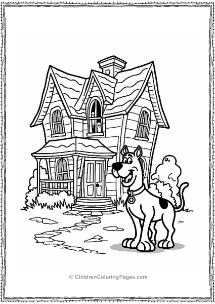 Scooby Doo In Front Of A Haunted House Free PDF Printable