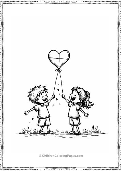 Siblings Playing With Heart Kite Free PDF Printable