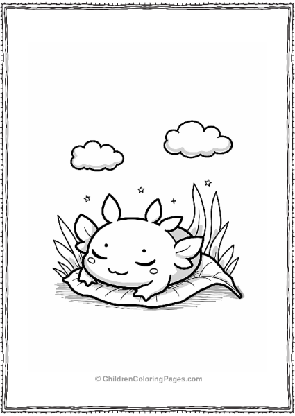 Sleepy Axolotl On A Leaf Free PDF Printable