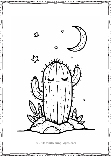 Sleepy Cactus Under A Starry Night Free PDF Printable