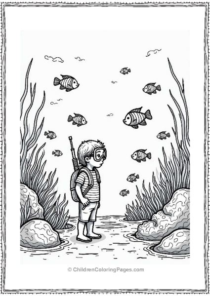 Snorkeler And Colorful Fish In Coral Garden Free PDF Printable