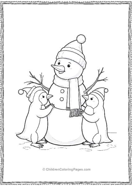 Snowman With Penguin Accessories Free PDF Printable