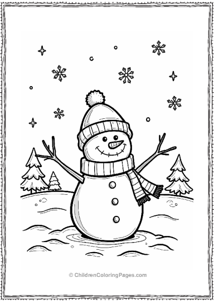 Snowman With Scarf In A Snowy Field Free PDF Printable