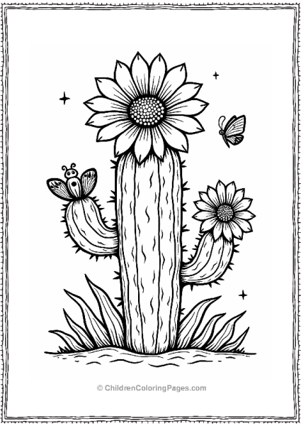 Spring Blooming Cactus With Butterflies Free PDF Printable