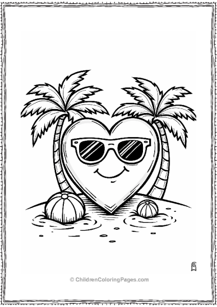 Summer Heart With Sunglasses Free PDF Printable