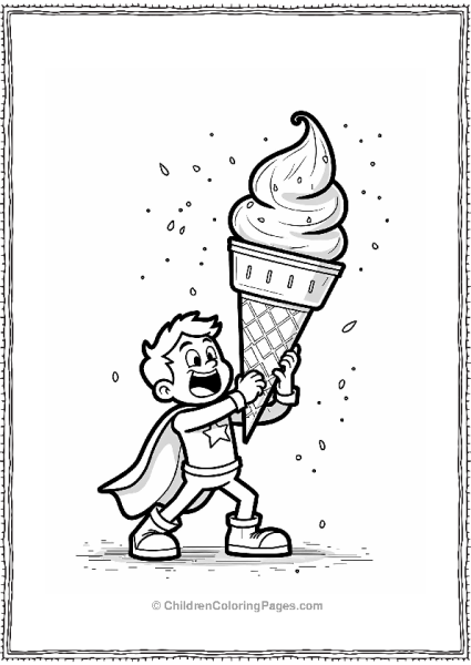 Superhero Struggling With Giant Ice Cream Cone Free PDF Printable